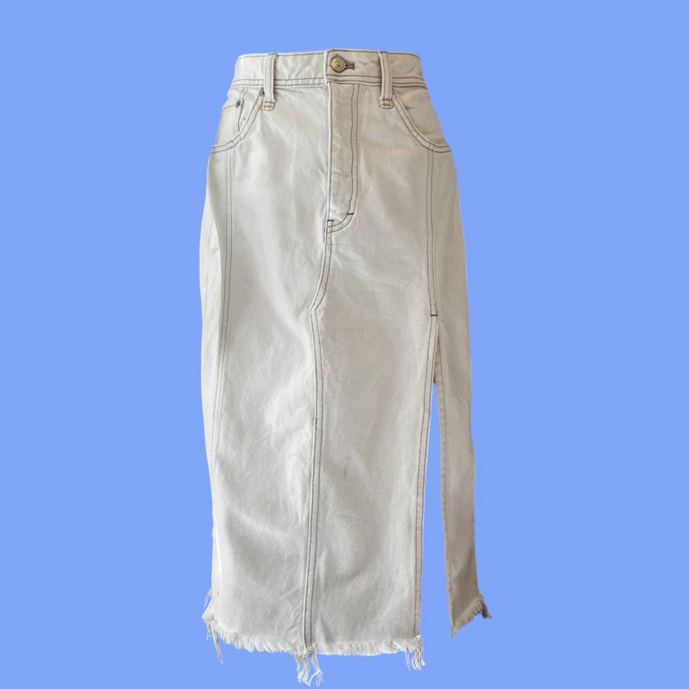Free People We The Free Mambo White Wash Denim Midi Skirt, 28 - Picture 2 of 16